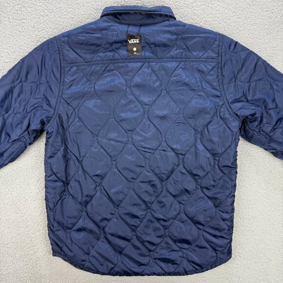 Vans Shirt Jacket Mens Small Navy Blue Plaid Brickell Reversible Quilted Flannel - Picture 10 of 13